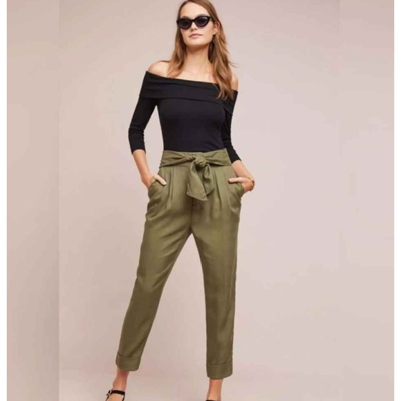 Anthropologie Pants - NWT $110 Anthropologie Cartonnier Women's Kingsley Moss Belted Green Trousers 6